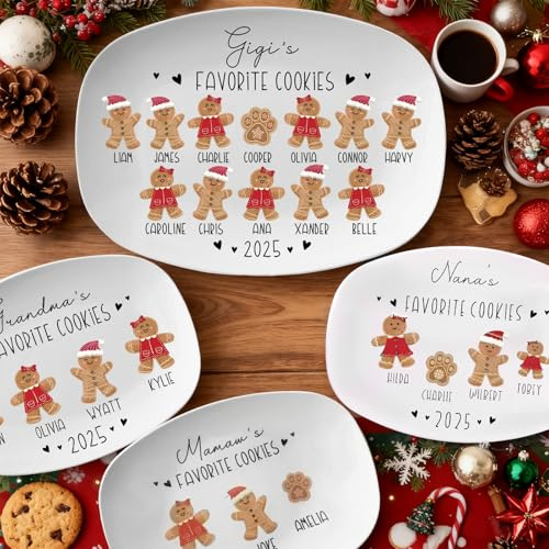 UIDMEN Assiette à Biscuits de Noël Personnalisable avec Prénom, Assiettes Ovale en Plastique Pain d'Épice, Assiette Préférée de Grand-Mère pour ses Biscuits, Cadeaux pour Fêtes de Noël, Anniversaire