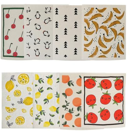 Vibhgtf Bayetas Suecas Reutilizables – 8 Piezas De Paños ecolsógicos Lavables | Toallas Absorbentes De Celulosa Y Algodón para Cocina, Baño, Platos, Encimeras Y Apartamentos