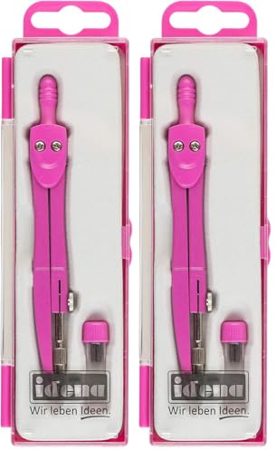 Idena 22071 - Compas d'écolier avec mines de rechange, rose, 1 pièce (Lot de 2)
