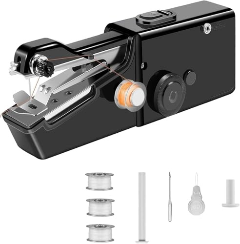 YwuLy Máquina de coser de mano, Mini máquina de coser portátil, Máquina de coser eléctrica portátil sin cables con accesorios de costura para principiantes, rápida para coser, adecuada para ropa