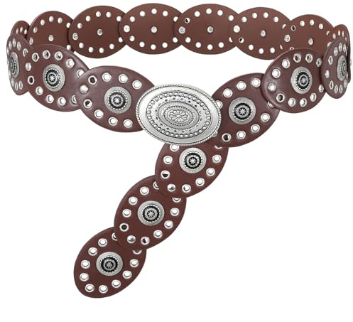 WERFORU Concho Gürtel für Damen Breiter Boho Westerngürtel Boho Taillengürtel für Kleider Röcke und Jeans