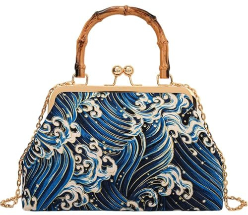 Wudaizhi Abendtaschen Für Damen, Handgelenktasche Im Japanischen Wellenstil, Cheongsam-Tasche, Abendtasche Schulterkette Und Rattangriff