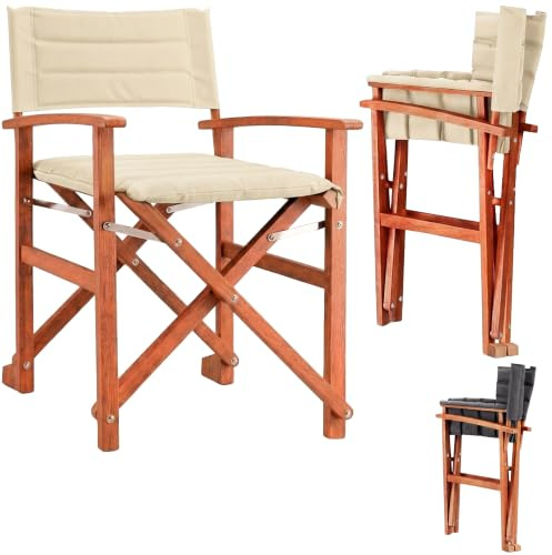 Casaria® Regiestuhl Gepolstert, Eukalyptusholz FSC-Zertifiziert® | Klappbar, Für Garten Balkon Terrasse und Wohnzimmer, Kissen, waschbarer Bezug, Sitzhöhe 45cm, Sitzfläche 46x47cm, creme