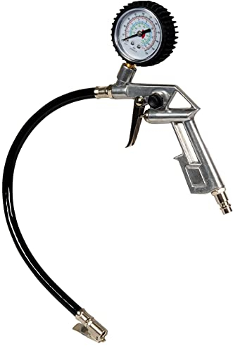 Original Einhell Reifenfüllmesser (Kompressor-Zubehör, Manometer mit Druckanzeige in kPa, Bar, psi und kg/cm², Arbeitsdruck 0 - 8 bar, 37 cm Schlauch)
