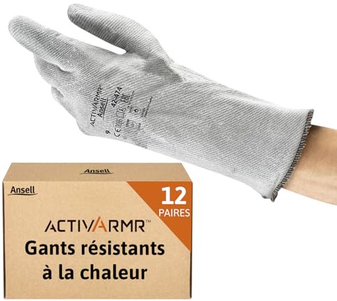Ansell ActivArmr 42-474, Guantes de Trabajo Resistentes al Calor, Nitrilo, Protección Industrial, Talla L, Gris, 12 Pares