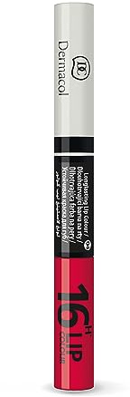 Dermacol – 16-timmars läppfärg, högpigmenterat, glänsande läppstift, tvåfas läppglans, läppmakeup produkter med matt och glittrande finish, nr 4 absolut rött läppstift, 7,1 ml
