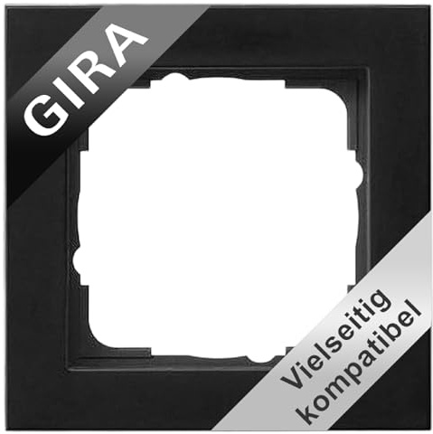 GIRA 021109 Abdeckrahmen 1‑fach Schwarz matt | Rahmenabdeckung für Schalter & Steckdosen | kompatibel mit Gira E2 & System 55 Einsätzen | bruchsicher Thermoplast | IP44‑fähig mit Dichtungsset