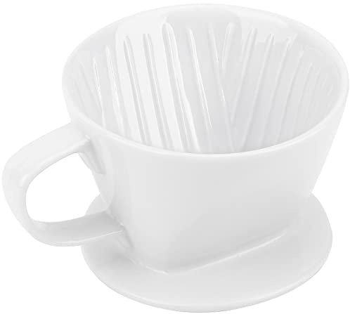 Segarty Pour Over Coffee Maker, Single Cup White Ceramic Coffee Dripper, Size No.2 Reusable Filter Cone Drip Holder Slow Brewer with 3 Holes Flat Bottom for Home, Office, Travel, Camping
