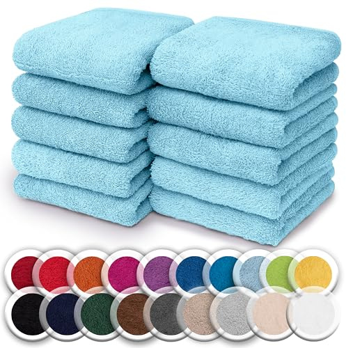NatureMark 10er Set Frottee Waschlappen – 100% Baumwolle, weich & saugfähig – 30×30 cm, Hell Blau
