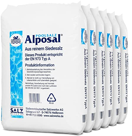 Alposal Poolsalz 150kg Poolsalz, Schwimmbadsalz, Chlorinator geeignet, Salzelektrolyse, Siedesalz inklusiv 1 Paar ARNOMED Einweghandschuh