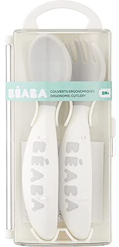 Béaba 3384349134709 Set di 2 Posate Ergonomiche per l'Apprendimento, Grigio