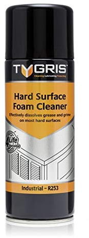 Tygris R253 Hard Surface Foam Cleaner Spray 400ml – Industrial Lemon Scent Degreaser for Kitchens, Worktops, Metals & Appliances – Powerful Foaming Cleaner Removes Grease & Grime, Streak-Free Finish