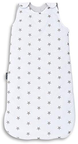Baby Schlafsack Innenschlafsack für Neugeborene und Kleinkinder - aus 100% Baumwolle - ToG 2.5 - Ganzjährig Babyschlafsack für Sommer & Winter - Anpassbar 60/75 cm - Graue Sterne