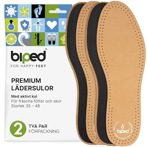 biped 2 par premium lädersulor med aktivt kol - Andningsbara sulor mot svettiga fötter - Mjuka lädersulor för män och kvinnor z2763(48)