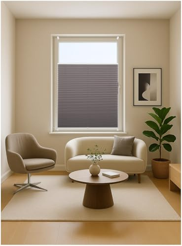 ondeco Plissee ohne Bohren mit Klemmträger viele Farben, Sonnenschutz für Fenster innen, Lichtschutz und Blickdicht, Plissee klemmfix Faltrollo Sichtschutz für Tür Hellgrau 90x130 cm