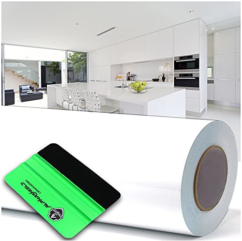 Finest Folia 10m x 63cm Plotterfolie + Rakel Hochglanz Glanz Klebefolie Möbelfolie Küchenfolie Dekofolie (010 Weiß, Glanz)