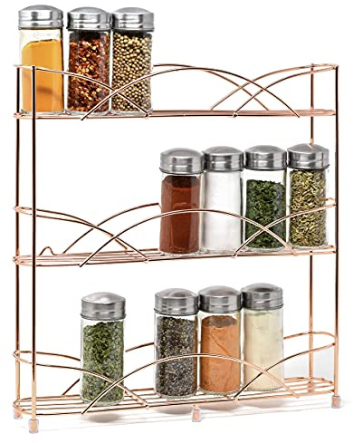 joeji's Kitchen Free Standing Spice Rack Organiser - Perfect Spices & Herbs Storage Holder - Up to 21 Jars Capacity - Suction Cups for Stability - Rose Gold