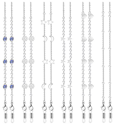 LIPIODOL 6 Stücke Gesichtsschutz Brillenkette Brillenband Lanyard mit Gummiring Ohrhaken Brillenketten Zubehör Halsketten Armbänder für Frauen Mädchen