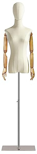 Jueraori Manichino Donna, Manichini Sartoriale Busti con Braccia Di Legno Testa Staccabile, Forma Del Vestito Mostra Supporto Del Manichino per Negozio, Regolabile Altezza (Colore :Silver, Taglia :M)