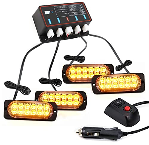 Auto Strobe Luci Ambra, GDICONIC 12 V 24 Lampeggiante Griglia Paraurti Lampada di Avvertimento con Controller Interruttore