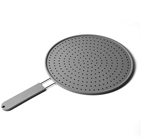 Airber Silicone Splatter Screen For Frying Pan, 28cm Silicone Splatter Screen Pan Cover With Handle, Drain Board And Strainer Heat Insulation Cooling Mat, Splatter Guard For Cooking And Frying