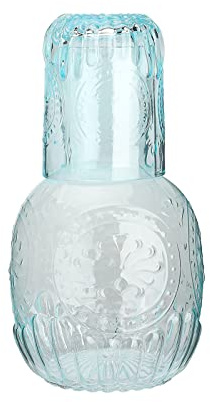 Jarra de Agua de Cabecera Vintage con Taza de Vidrio, Jarra de Cabecera para Mesita de Noche de Dormitorio, Decantador de Enjuague Bucal de Vidrio Grueso para Baño, Jarra de Jarra para Cocina(#1)