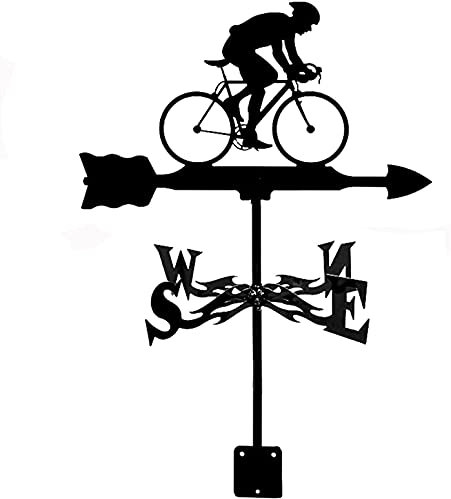 CAZARU Edelstahl-Wetterfahne Fahrrad Radfahrer Schwan Orientierungsanzeige Wetterfahne mit Anti-Rost-Beschichtung Messwerkzeug Wetterhahn für Dachmontage im Freien, Fahrradfahrer