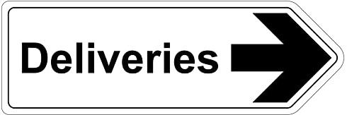 V Safety Shaped Safety Sign - Deliveries Arrow Right - 450X150 - 1MM Rigid Plastic