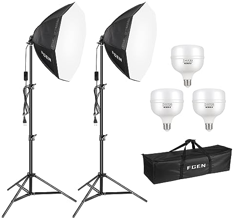 FGen Softbox 135 W 5500 K Lampe Photo octogonale 70 cm éclairage de Studio de Photographie avec Prise E27 et Supports de lumière réglables de 2 m
