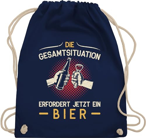 Turnbeutel Rucksack - Party & Alkohol Herren - Die Gesamtsituation erfordert jetzt ein Bier - Geschenk Bierfreunde Vatertag - Unisize - Navy Blau - saufrucksack sauf spruch stoffrucksack saufen alki