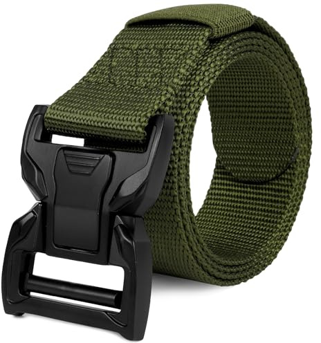 Aomig Taktischer Gürtel Herren, Militär Arbeitsgürte, 3,8cm Verstellbarer Nylon Stoffgürtel Koppelgürtel Unisex, Outdoor Stoff Tactical Belt, Schnellverschluss Taktikgürtel(Armeegrün)