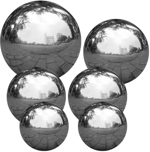 Yeory Stainless Steel Gazing Ball, 6PCS Silver Balls, 2＆3＆4＆6 Big Shiny Balls, Reflective Mirror Polished Garden Sphere for Home Garden Pond Ornament