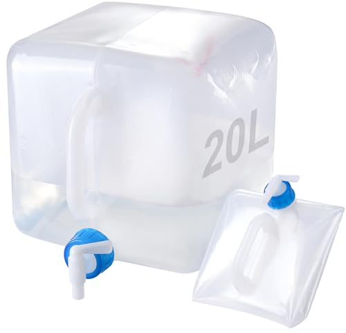 Jarkyfine Wasserkanister Faltbar 10L/20L, Wasserkanister Mit Hahn Wassertank Camping Faltkanister Trinkwasserkanister, Lebensmittelecht Kanister Wasser inkl. auslaufsicherem Dosierhahn & Tragehenkel