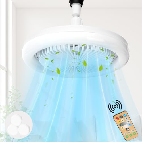 LED Ceiling Light with Fan, Adjustable Angle,30W Dimmable Ceiling fan with Lamp, with Remote Control, Timing and 3 Speeds, E27 Lamp Holder, 3000K-6500K for Small Spaces Bedroom Home Office (White)