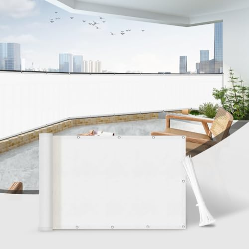 Sunnylaxx 70x800cm Frangivisto Balcone Bianco con Fascette | Impermeabile,Protezione Privacy,PES Materiale,Facile da installare,Modello domestico per terrazzo.