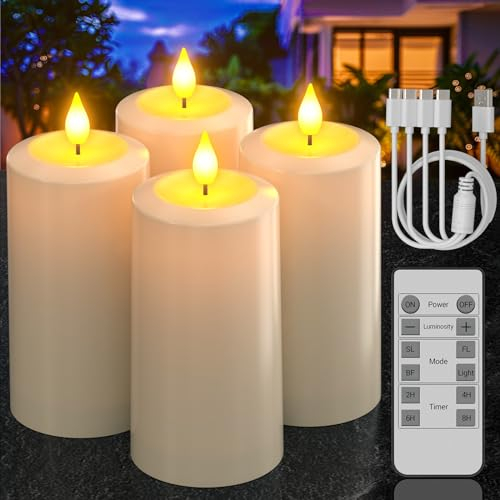 PChero Candele ricaricabili con telecomando, confezione da 4 candele elettriche senza fiamma senza fiamma impermeabili per Halloween Natale casa giardino patio campeggio decorazioni