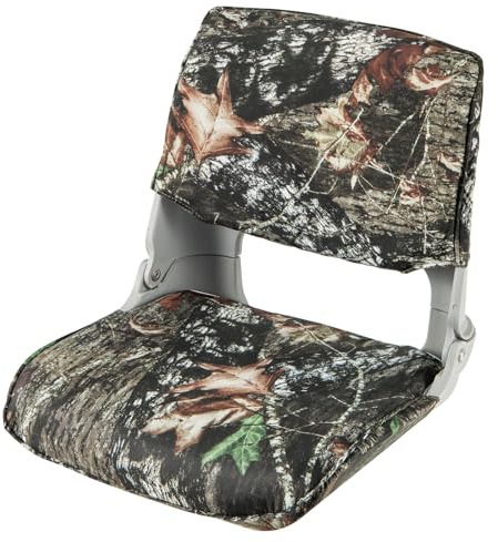 GYMAX Siège de Bateau à Dossier Bas, Siège de Bateau de Pêche Pliable avec Rembourrage en Éponge Doux, Housse en Tissu Oxford, 4 Boulons, Siège de Capitaine Imperméable, Camouflage