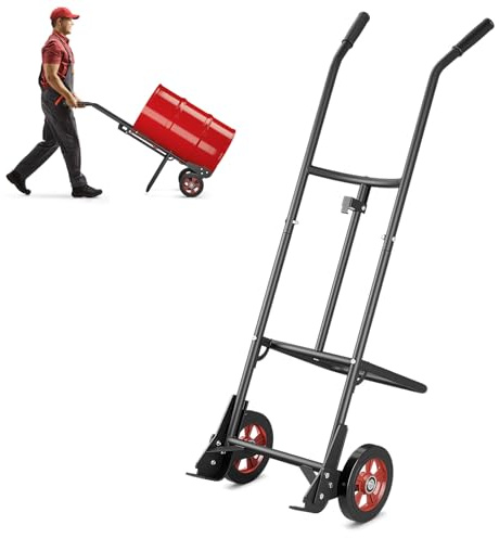GYMAX Sackkarre, Transportkarre mit Räder, Fasskarre mit Griffen & Glockenhaken, Fasswagen bis zu 545kg belastbar, Transportwagen aus Metall, für Geschäfte & Fabriken, schwarz