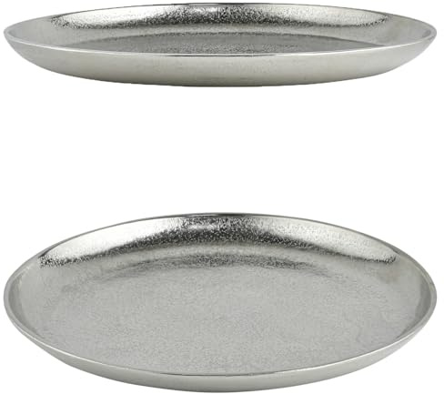 Modernes Serviertablett Koya handgemacht aus Aluminium in Silber 35 cm