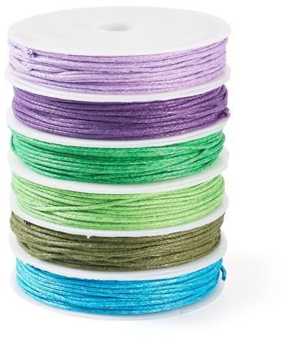 Spritewelry Cordoncino in cotone cerato, 60 m, 1 mm, filo per perline cerato, multistrato, rotondo, macramè, per la creazione di gioielli, bracciali e collane, 6 colori, verde