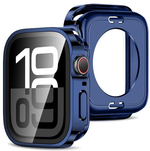Amizee 2 in 1 Case [2-Pack] Compatible with Apple Watch Series 11/10 46mm with Built-in Screen Protector, Straight Edge Hard PC Full Body Protective Cover for iWatch 46mm, Blue