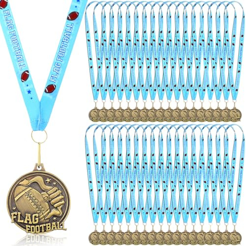 Loetere 36 Pcs Award Medals 2'' Funny Sports Awards Trophy with Neck Goat Basketball Cross Country Race Track Swimming Ribbon Winner Prizes Bulk Gift for Team Competitions Party Favor (Flag Football)