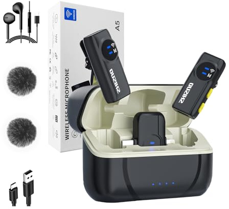 Wireless Lavalier Microphone Set with Charging Case,40H Battery Life,noise cancellation,Plug and play,Compatible with All iPhone/Android/Lightning/Type-C,for Video, Recording,Interview Podcast,Vlog