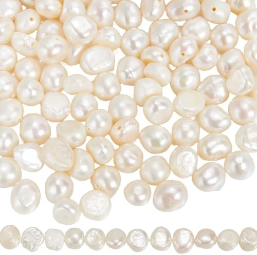 SUNNYCLUE 1 scatola Da Circa 116 pezzi 2 fili Da 6mm Perle D'Acqua Dolce Coltivate Perle Sfuse Naturali Non Tinte Ovali Irregolari Bianche per La Creazione di Gioielli Artigianato Collane Fai Da Te Br