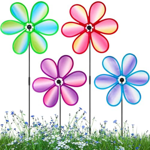 Wind Spinner - Set Of 4 Colorful Yard Wind Spinner | Weather-Resistant, Scare Birds Away, Outdoor Decorations For Patio Lawn Terrace