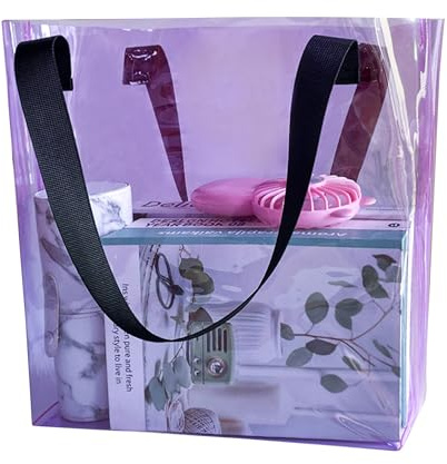 TotePrint Bolsa de PVC transparente apta para estadios, bolsa de transporte transparente con cremallera, resistente al agua para conciertos, playa y compras, Violeta+Artesanía Tejida, 30.0 X 31.0 X