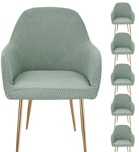Esszimmerstuhlbezüge Stuhlbezüge mit Armlehnen (1/2/4/6er Set) - Moderne Jacquard Bezüge mit Dehnfunktion, Passend für Büro- und Schminktischstühle(Matcha,6PCS)