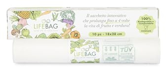 Sacchetti frigo LIFEBAG 100% biodegradabili e compostabili per conservare ed estendere fino a 4 volte la vita di frutta e verdura - 8 Scatole (80 sacchetti da 18 x 28 cm)