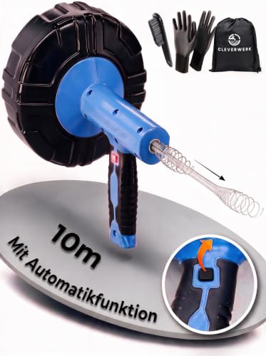 CLEVERWERK Rohrreinigungsspirale 10m mit [Drahtvorschub per Kurbel] | Abflussreiniger Spirale Abfluss Rohrreinigung für Bad&Küche