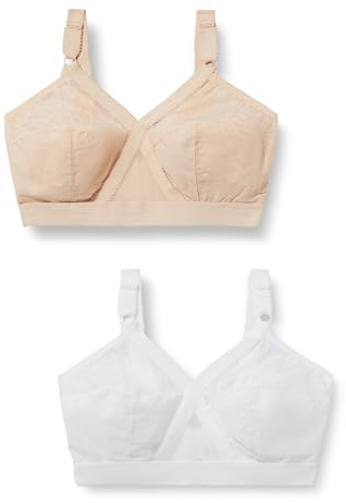 Playtex Lot de Soutiens-Gorge Sans Armatures Classique Cœur Croisé Femme x2, Blanc/Beige, 115E
